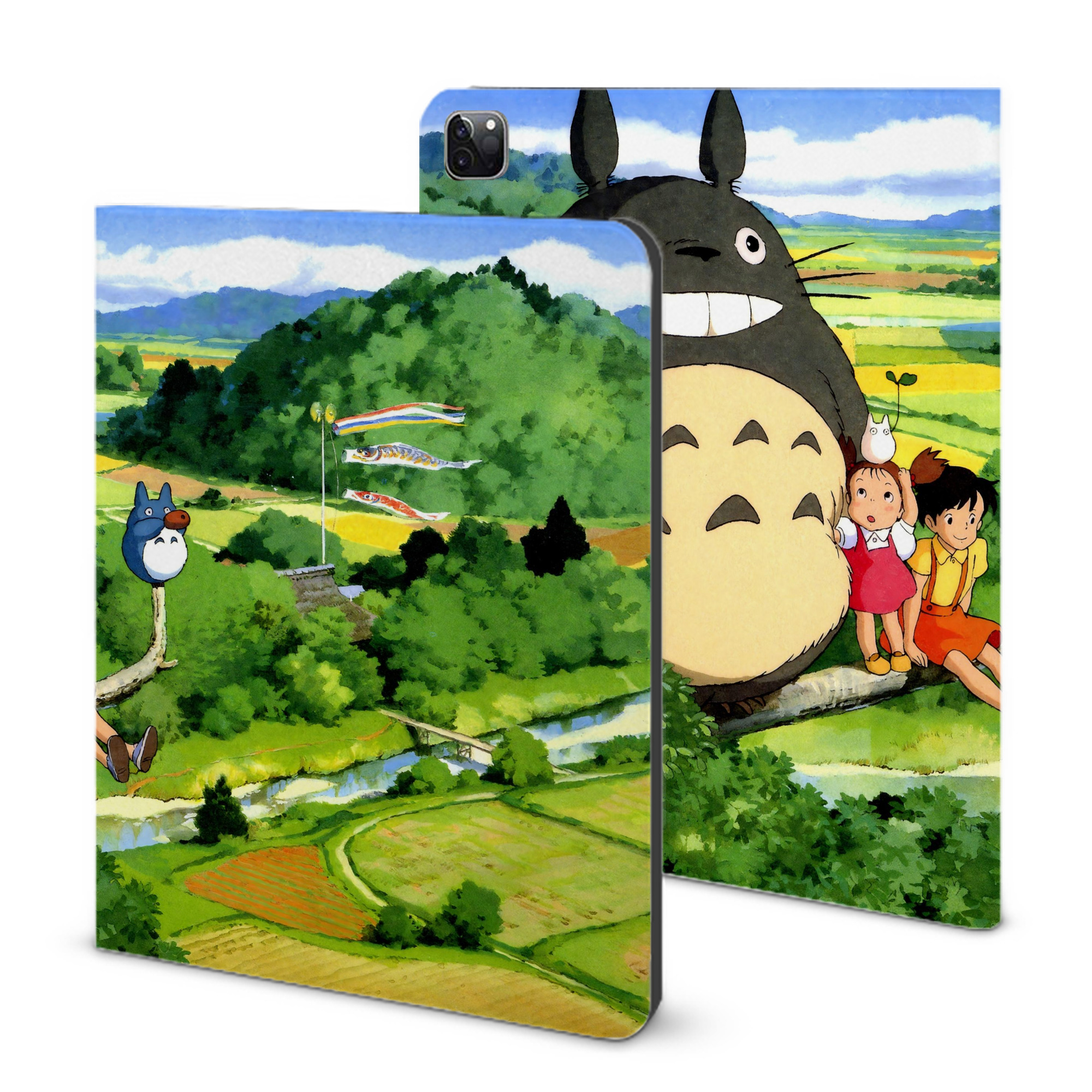 （画像用） となりのトトロ 草壁メイ 草壁サツキ My Neighbor Totoro Satsuki Kusakabe Mei Kusakabe IPad ケース ブック型 PUレザー TPU 耐衝撃 軽量 薄型 ペン収納なし 全面保護 IPad 各モデル対応